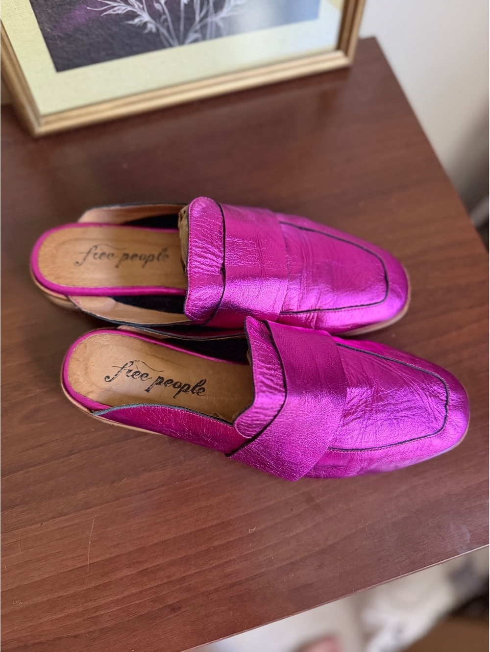Free people pink metallic mules | Size 37 (US 7)